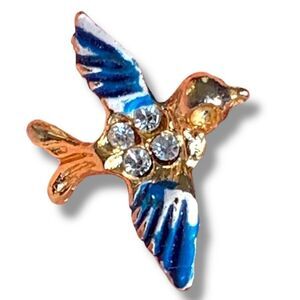Vintage Gold-Tone Bluebird Small Lapel Pin Rhinestone Accents Glam Granny